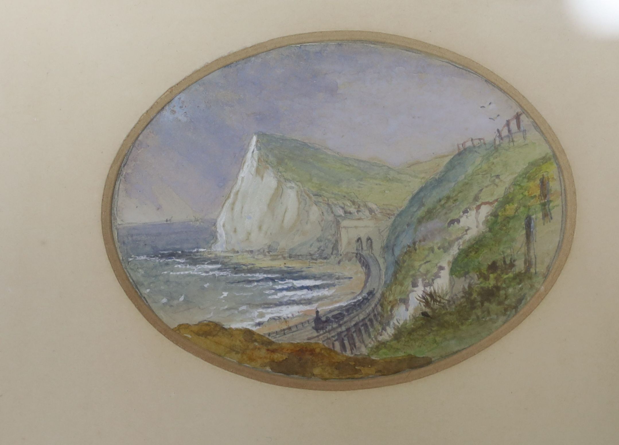 English school c.1880, bodycolour over pencil, four views of Dover and the coast, each 6 x 8cm